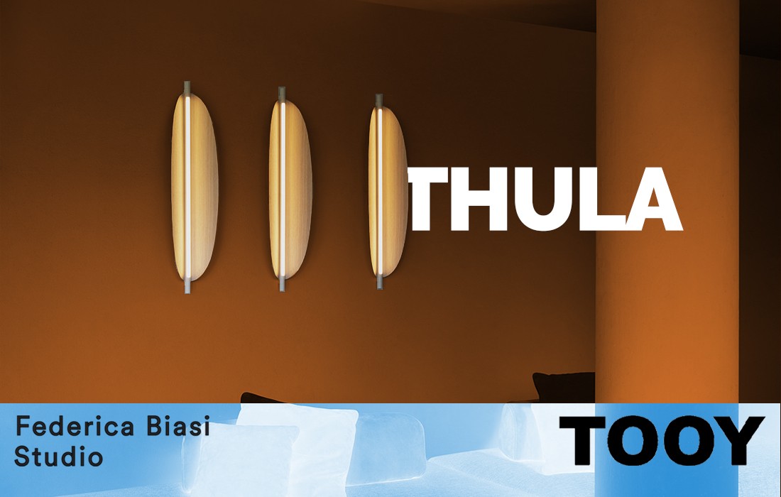 Tooy e Federica Biasi Studio per la collezione Thula: illuminazione applique e sospensioni da Vegliolux